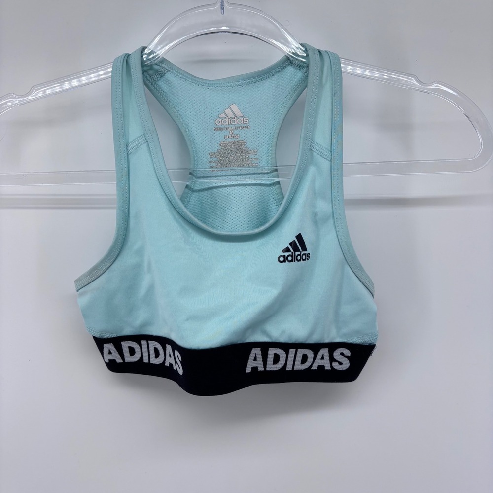 Adidas Racerback Sports Bra Light Blue Logo‎ Activewear Girls Size L